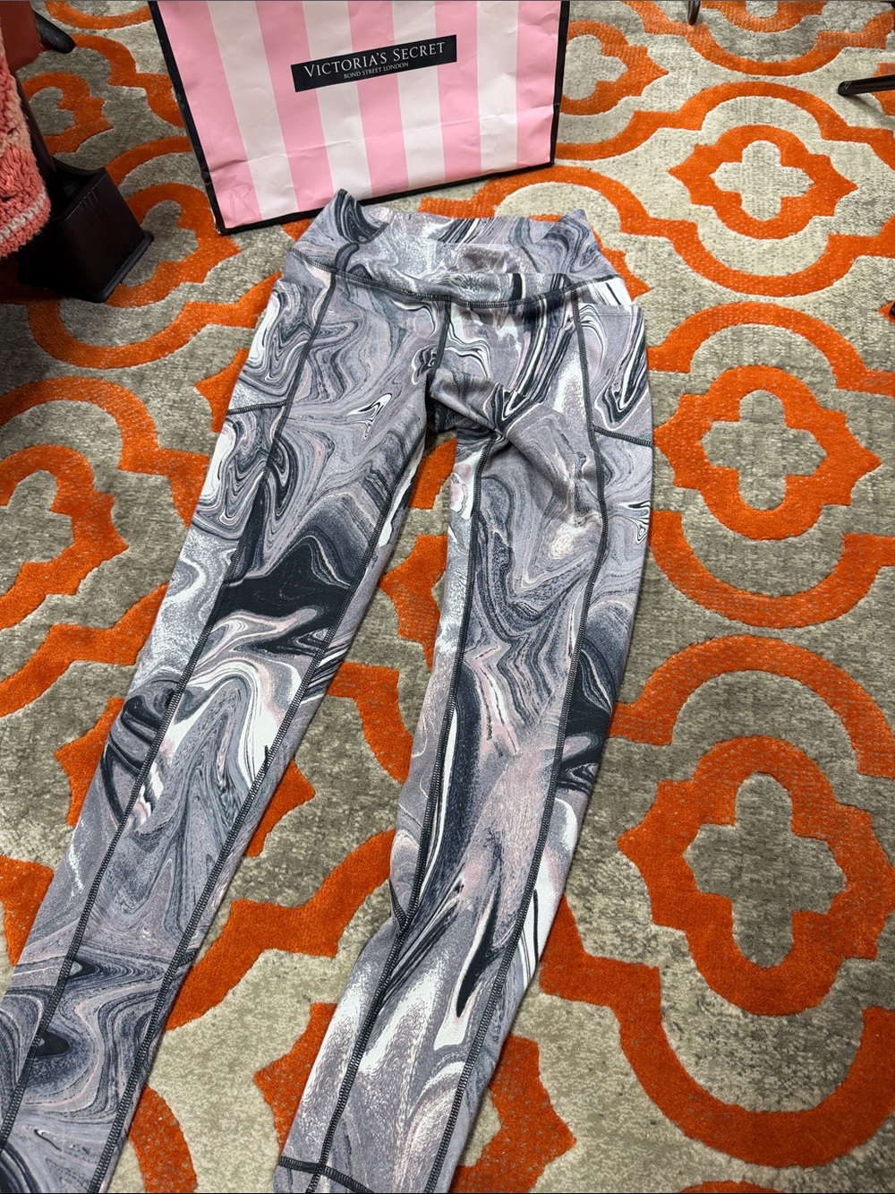 Victoria's Secret Marble-Print Gray and Pink Leggings